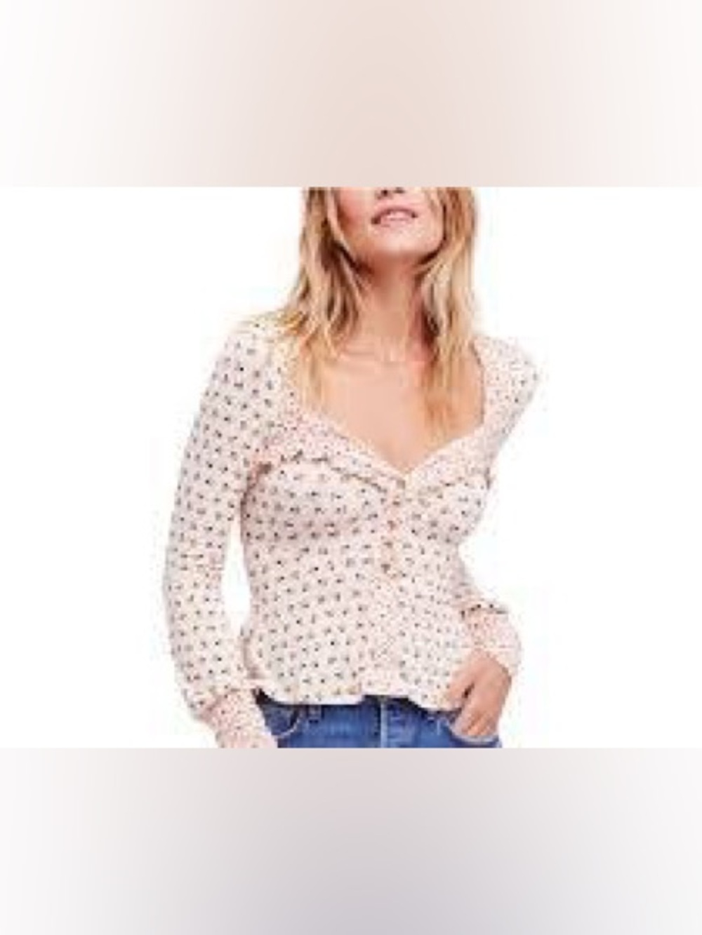 Free People Kissin Kate Ivory Floral Long Sleeve Shirt Size: Small
